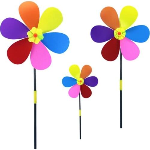 BESTOYARD Six Petals Sunflower Flower Windmill Wind Spinner Grassland Outdoor Backyard Pinwheel for Toy Decoration Children Kids