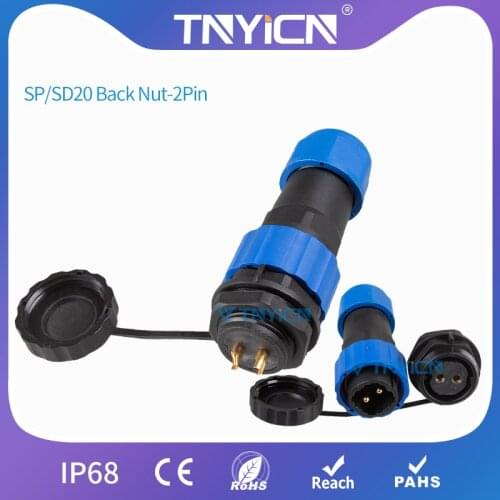 IP68 Waterproof Connector SP/SD20 Back Nut-2Pin Panel Mount Wire Cable Connectors Aviation Plug&Socket Led Connector Jack&Femal