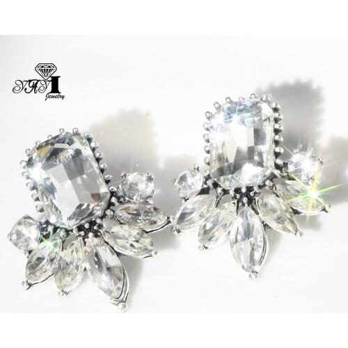 YaYi Jewelry Multi Flower Dangle Crystal Women Ancient Gold Color Wear Ear Band Tassel Wedding Stud Drop Hoop Clip Earrings