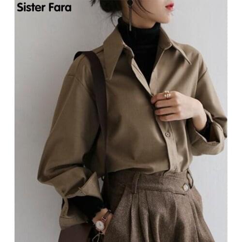 Sister Fara New Spring 2021 Plus Size Shirt Women Single Breasted Long Sleeve Shirt Autumn Office Lady Turn-Down Collar Blouse