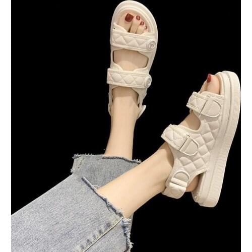 Womens Sandals 2021 New Fairy Style Thick Bottomed Versatile Flat Bottomed Sports Velcro Womens Sandals