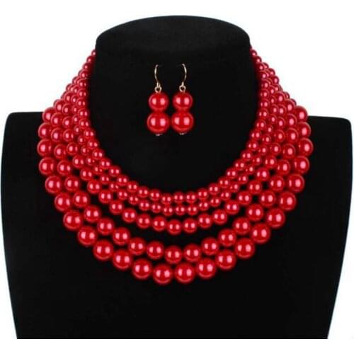 DiLiCa Women Simulated Pearl Jewelry Sets Layered Tassel Chokers Necklaces Statement Necklace Bib Necklace Drop Earrings Set
