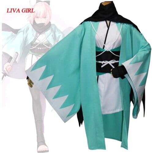 Fate Grand Order sakura Saber Okita Souji Cosplay Costume Kimono Suit Women Halloween Carnival Cosplay Costumes