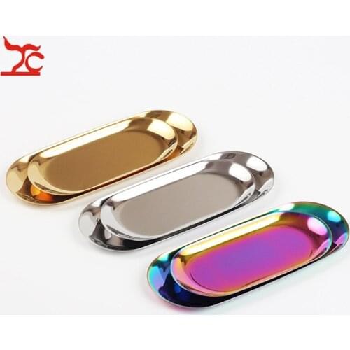 1 piece Free shipment Nordic style oval jewelry tray plate stainless steel home small items jewelry candy storage tray