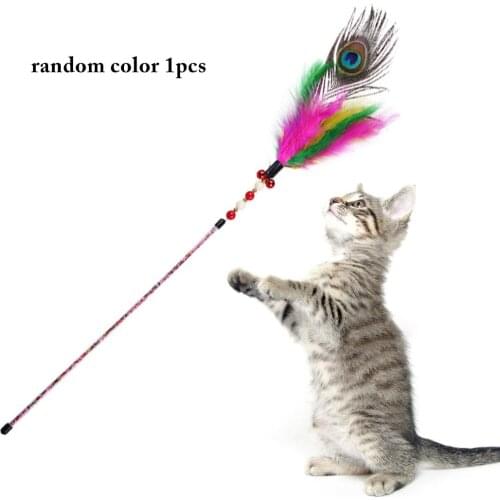 1pcs Cat Toy Pet Cat Teaser Kitten Toys for Cats Wand Interactive Funny Feather Cat Toy Cat Teaser Wand Random Color