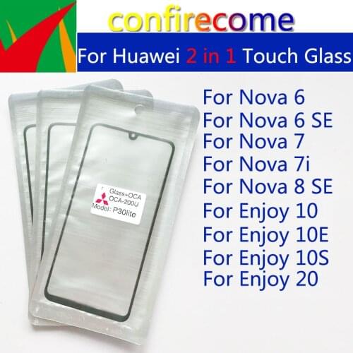 10pcs\Lot Glass + OCA For Huawei Nova 7 7i 6 8 SE Touch Screen For Enjoy 10 20 10E 10s Touch Panel Sensor Digitizer Front Glass