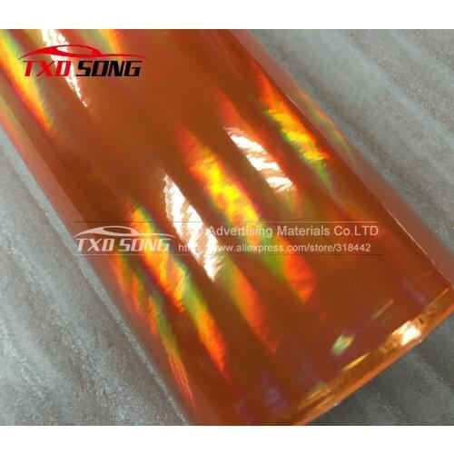 20X49CM/Lot Orange Laser car wrap film holographic Rainbow Sticker Car styling film black silver chrome vinyl sample Free ship