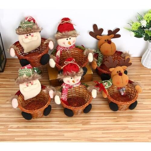 22cm Christmas Candy Basket Christmas Table Prop Decoration Children Christmas Gifts With Santa Clause Snowman Doll