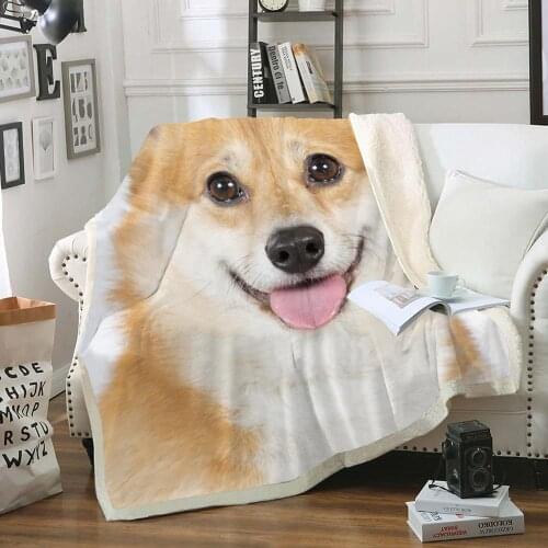 3D Dog Sherpa Fleece Blanket for Kids Pet Thin Quilt Yellow Fluffy Blanket Teens Plush Throw Blanket Cute Corgi Dog Dropship