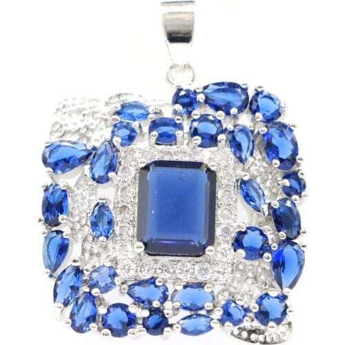 40x30mm Stunning Long Big Created Tanzanite CZ Gift For Womans Dating Silver Pendant