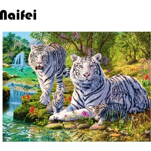 Full Square/round Diamond 5D DIY Diamond Painting "White Tiger" Embroidery Cross Stitch Rhinestone Mosaic Painting Decor
