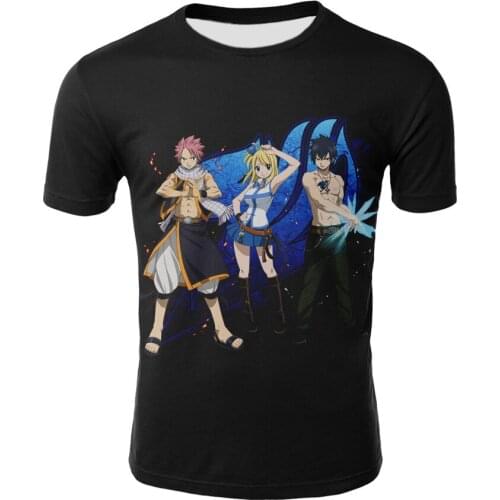 Anime Fairy Tail Etherious • Natsu • Dragneel Lucy Heartfilia t-shirt mens round neck pullover loose trend tops