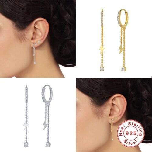 CANNER Hoop Earrings 925 Sterling Silver Lightning CZ Zircon Chain Tassel Earrings Dangle Huggie Pendientes mujer S925 Jewelry
