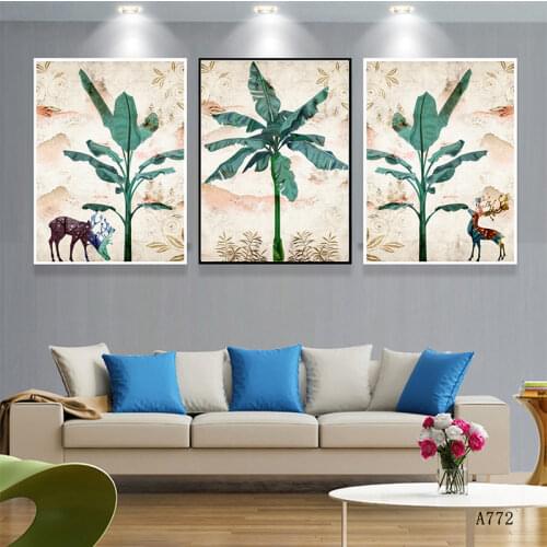 Frameless, Fresh Green Leaf Decoration, Micro Spray Canvas, Modern Minimalist Painting, Home Decoration Hotel Painting Core