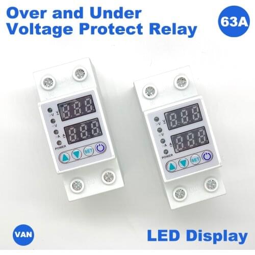 Home Usage LED Display 230VAC 40A 63A Over Under Voltage Protection Device Voltage Relay Protector with Over Current Protection