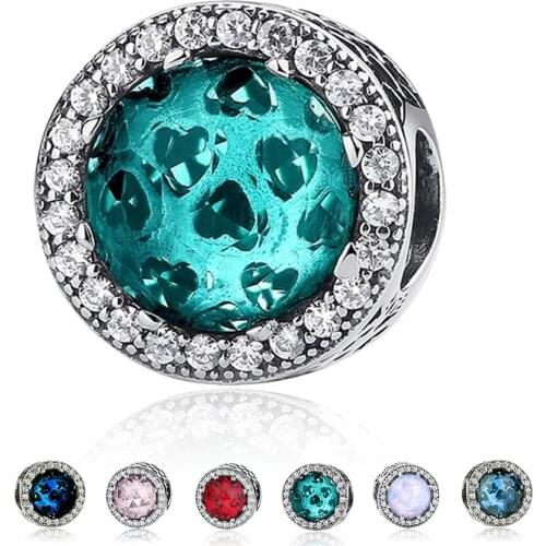Pure 925 Sterling Silver Radiant Heart Beads Charms Fit Original Bracelets Charm Silver 925 Crystal Stone Beads Jewelry
