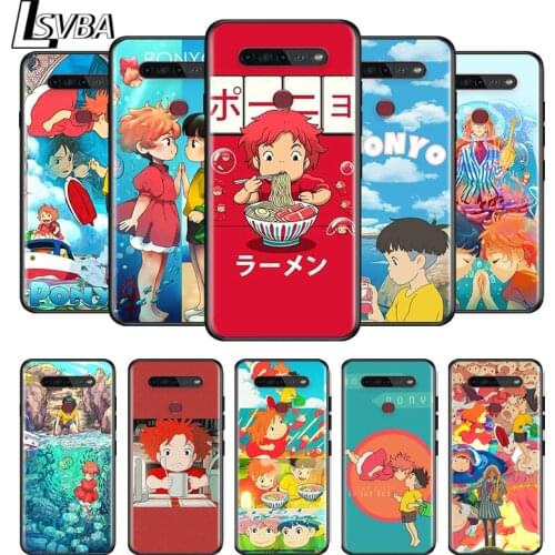 Cute Anime ponyo For LG G8 V30 V35 V40 V50 V60 Q60 K40S K50S K41S K51S K61 K71 K22 K31 K42 K92 ThinQ 5G Black Phone Case