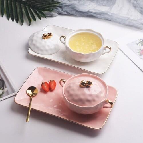 Dessert Bowl Exquisite Set Small Luxury Ceramic Cup Household Tableware Yogurt With Cover