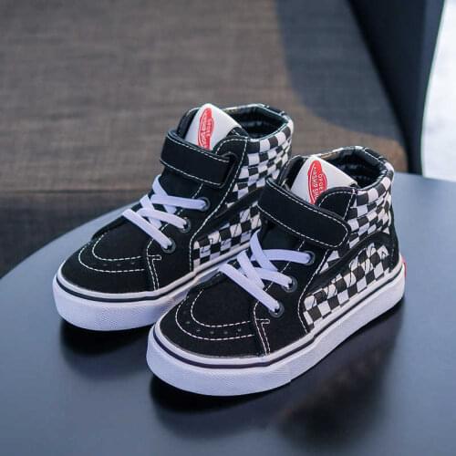 Children autumn canvas shoes boys and girls high-top embroidery canvas shoes 2021 autumn baby plaid trendy shoes