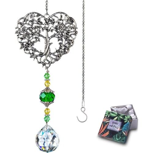 H&D Heart Shaped Crystal Life of Tree Suncatcher for Window Decorations Rainbow Maker Crystal Drop Prism Hanging For Home Garden