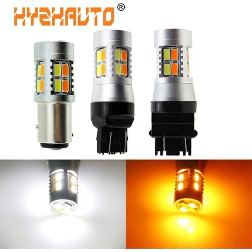 HYZHAUTO 1157 LED Dual Color Bulbs T25 BAY15D P21/5W W21/5W 7443 7440 T20 LED Car Lights White+Amber 5630 20SMD Auto Lamp 1Pcs