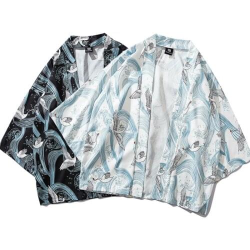 Yukata Haori Women Men Japanese Kimono Cardigan Costume Cosplay Clothing Traditional Kimono Male Crane Shirt Robes Asian Clothes