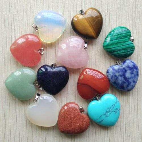 2018 Few Fashion high quality natural stone mixed charms 25mm heart pendants for diy jewelry making 12pcs/lot wholesale free