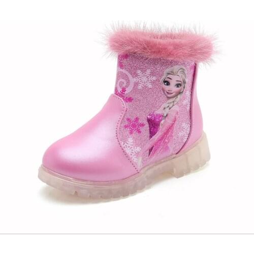 Disney female baby short boots autumn and winter new 2021 fashion sequins Princess Aisha childrens shoes plus velvet snow boots