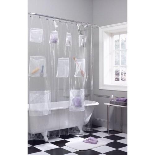 Creative PEVA Shower Curtain Pocket Polyester Shower Curtain Pocket Transparent Shower Curtain