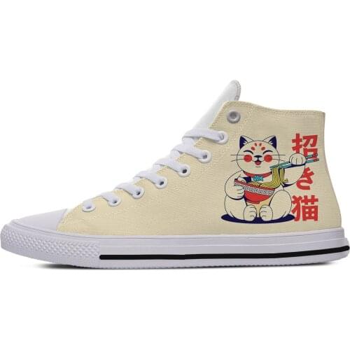 Neko Ramen Japan Cat Anime Cute Novelty Design Fashion Lightweight High Top Sneakers Canvas Shoes Men Women Casual Breathable