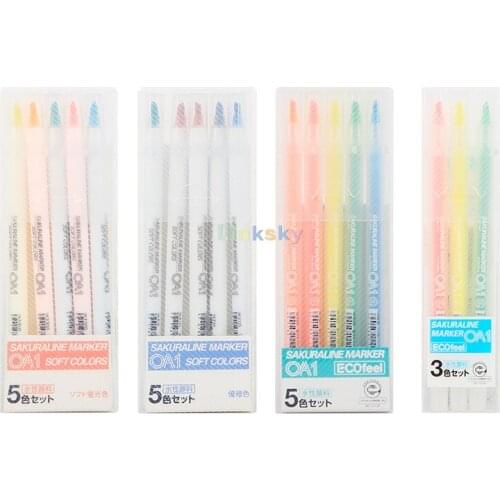 Sakura LINE MARKER OA2,OA1, Highlighters,Color Double Head Fiber Pen Head, Water Based Pigment, Students Stationery supplies
