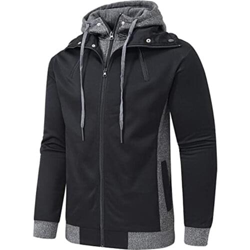 Mens Double Zipper Fleece Hoodie Slim Casual Hooded Sweatshirt Jacket US Size Plus 4XL