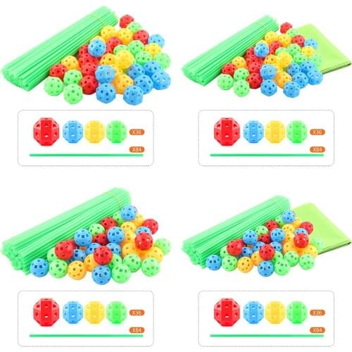 Fun Fort Building Kit 120PCS Balls & Sticks Construction Castles Play Tent Playhouse Develop Puzzle Builder Toys Outdoor