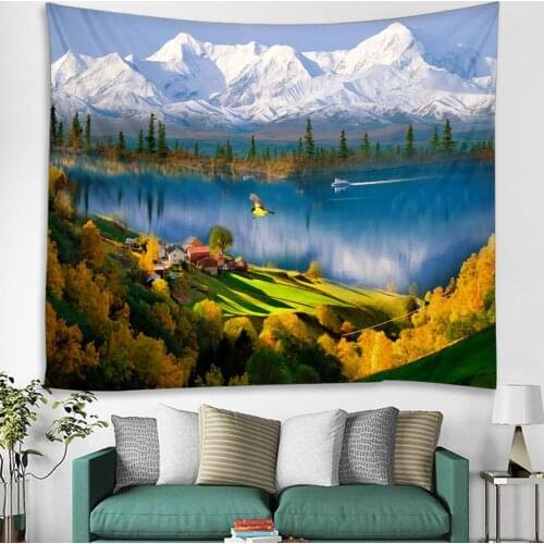 Nature Scenery Tapestry Wall Hanging Snow Mountain Lake Wall Decorations Living Room Wall Blanket