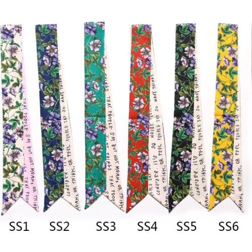 New Brand Leaves Floral Print Bag Scarf New Luxury Brand Skinny Silk Scarf For Women Head Scarf Long Handle Bag Scarves Wraps
