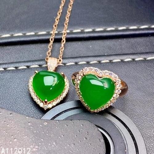 KJJEAXCMY fine jewelry natural Chalcedony 925 sterling silver classic girl new pendant necklace chain ring set support test