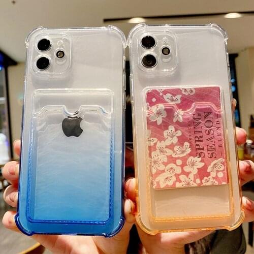 Clear Card Holder Phone Case For iPhone 12 Mini 11 Pro Max XS Max XR X 7 8 Plus SE 2020 Gradient Colorful Credit Slot Back Cover