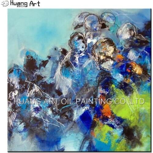 Hand Painted Modern Creative Blue and Green Abstract Oil Painting on Canvas Popular Decoration Painting for Living Room Wall
