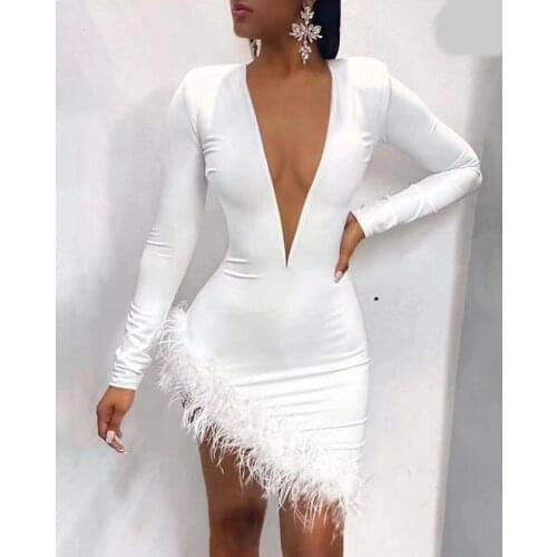 Sexy Women Dress Bandage Party Club Bodycon Dress Women 2020 Dress Sexy Elegant Feathers Stretch Vestidos Ladies Clothes