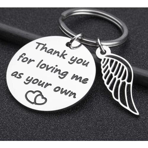 Step Mom Dad Keychain Adoption Gift from Stepchild Adoptive Parent Thank You for Loving Me As Your Own Birthday Keyring Pendant