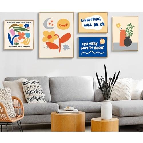 Nordic simple small fresh Morandi color geometric flower vase art poster living room corridor decoration picture printing