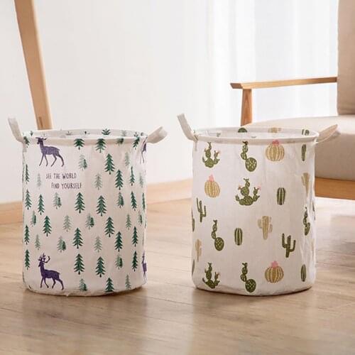 Folding Large Capacity Clothing Storage BucketToy Basket Waterproof With Handles Material is Cotton Linen Fabric