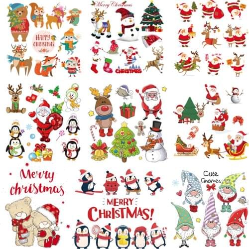 Ironing stickers Christmas patches for clothing iron on transfer patches deer snowman Christmas Santa Claus applique cloth decor