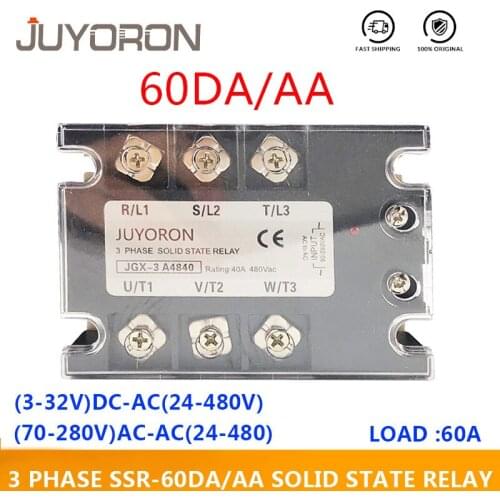 3 Phase AC Solid State Relay SSR 60 DA/AA 3-32VDC/70-280VAC Three Phase Module Switch Output 24-480VAC for Automation System