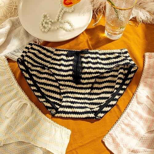 New Japanese Cotton Underwear Sexy Striped Panties Fashion Bow Comfort Briefs Low Waist Seamless Underpants Female Lingerie