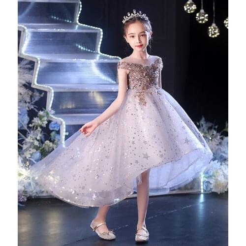 Flower Girls Dress for Wedding Sequin Tulle Teenage Children Princess Party Graduation Gown Baby Kids Dresses Ceremony Costume