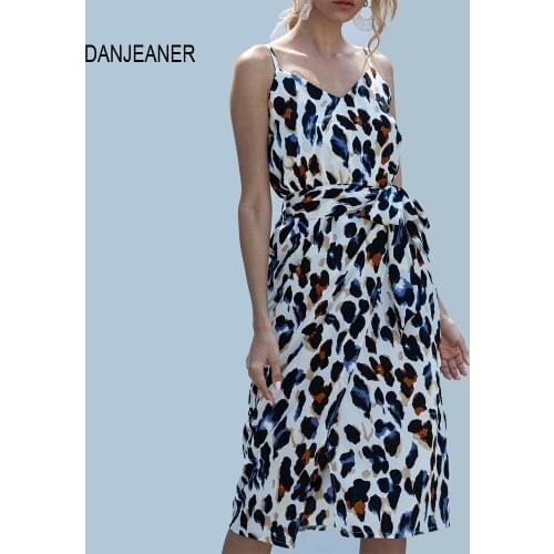 DANJEANER Vintage Sundress Female Beach Dress Spaghetti Strap Backless Leopard Women Dress Summer 2020 Boho Sexy Floral Dresses