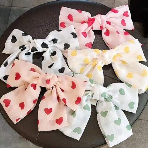 New fashion Cloth Sweet Polka dot love chiffon big bow hairpin ponytail Barrettes Women girls hair accessoriesr Headwear