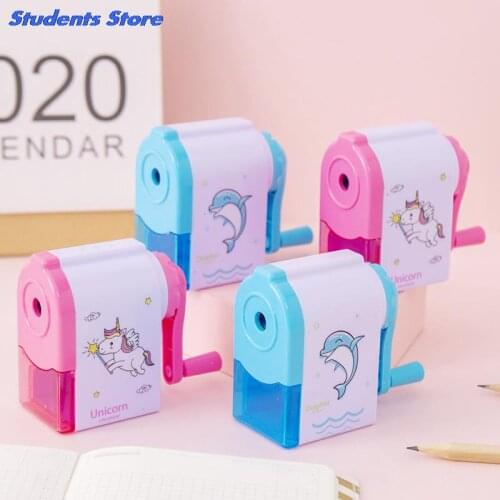 1pcs Student Hand Crank Pencil Sharpener Cartoon Print Pencil Sharpener School Supply
