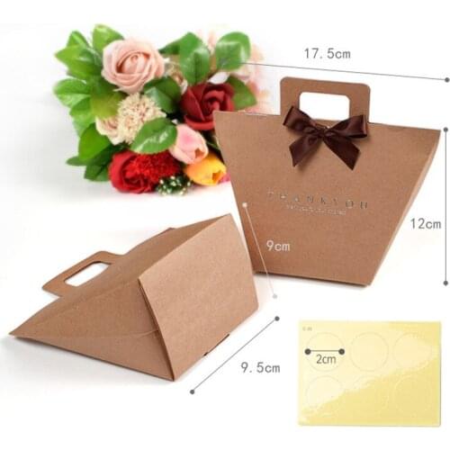 10pcs White Kraft Paper Bag Bronzing Thank You Gift Box Package Wedding Party Favor Candy Dragee Bags with Ribbon Party Supplies